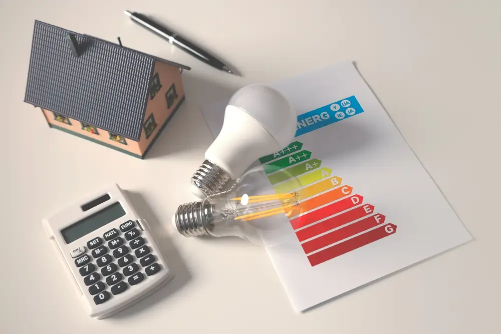 Energy,Rating,Chart,With,Light,Bulbs.,Energy,Efficiency,Concept.,New